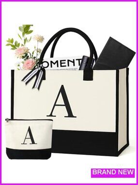 Personalized Canvas Tote Bag with Zipper Pouch, Monogrammed Gift